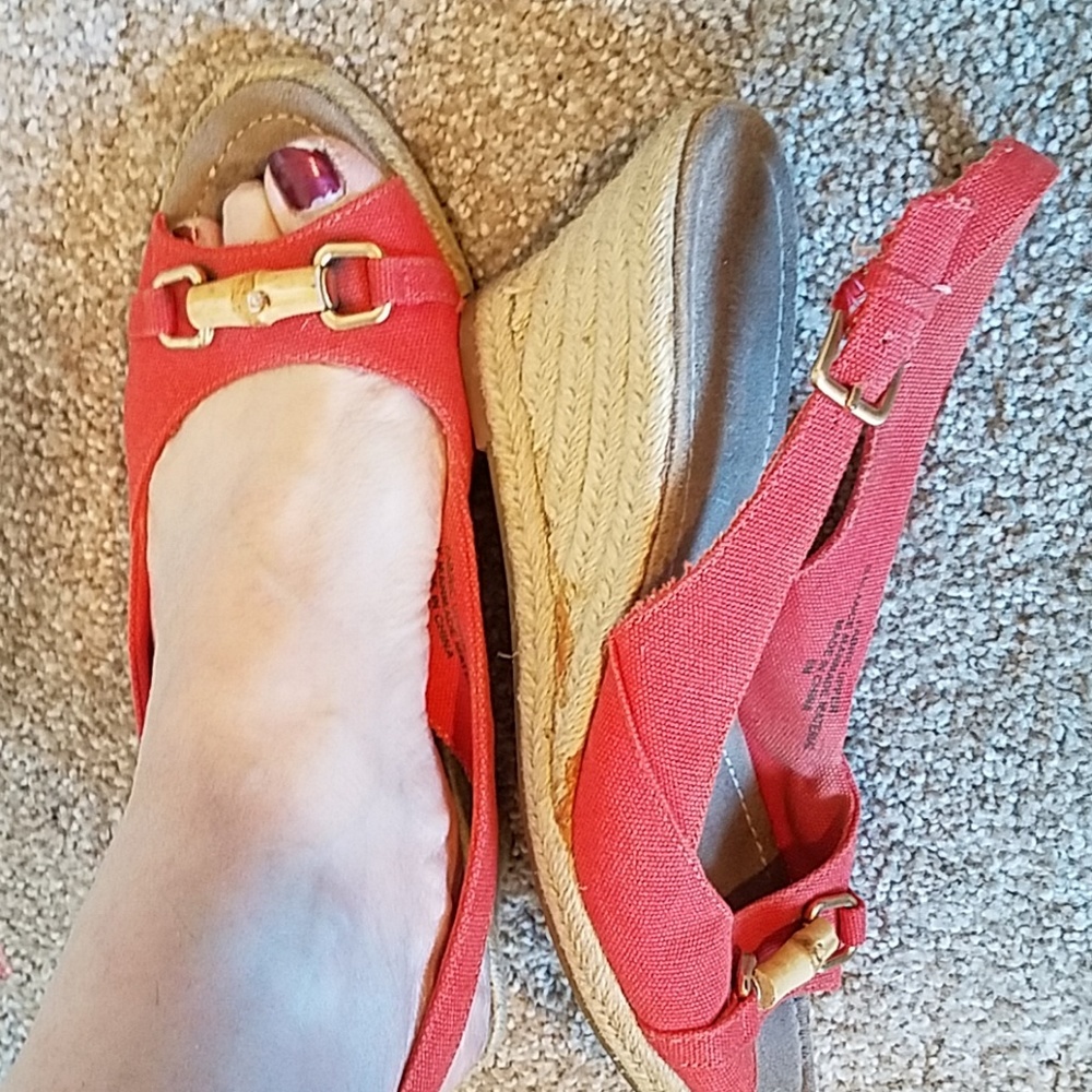 Orange canvas wedges